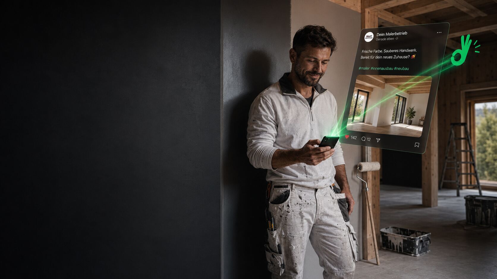 Maler postet sein abgeschlossenes Projekt automatisch auf Social Media